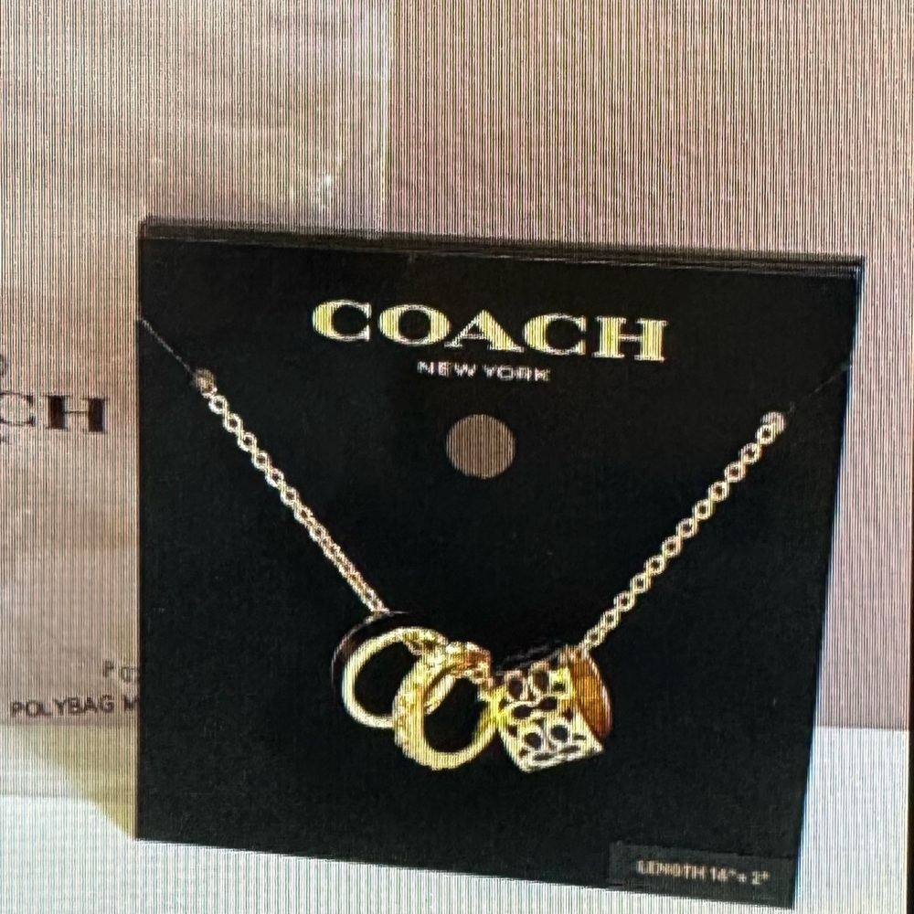 Coach Signature Enamel Necklace NWT C9446 Gold/Black~ New In Original Packaging